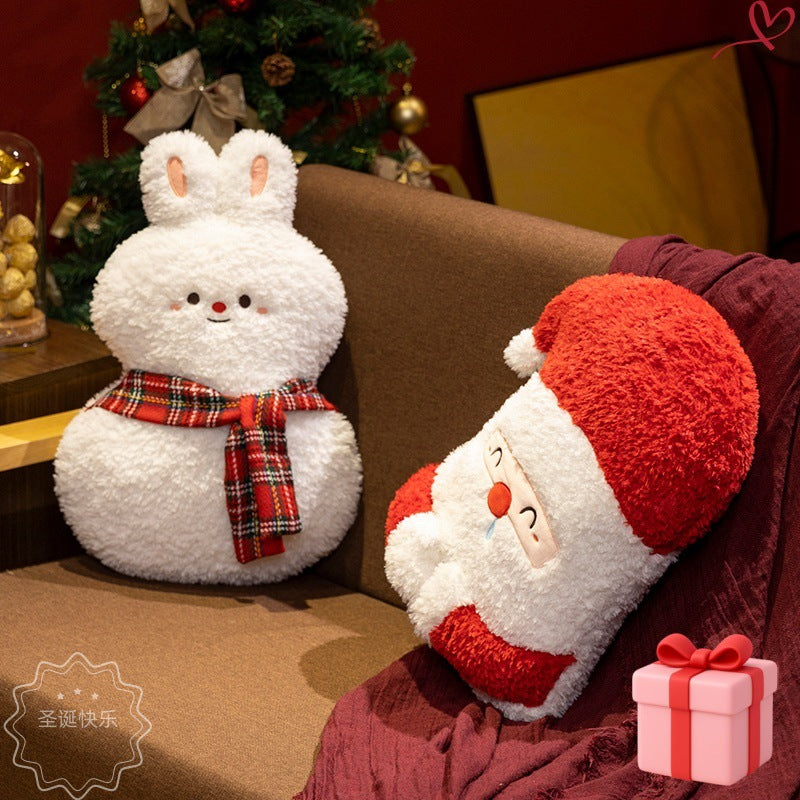 INS Christmas Snow Rabbit Plush Toy Santa Claus Pillow Reindeer Doll Decoration Sofa Pillow Holiday Gift
