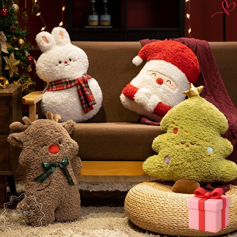 INS Christmas Snow Rabbit Plush Toy Santa Claus Pillow Reindeer Doll Decoration Sofa Pillow Holiday Gift