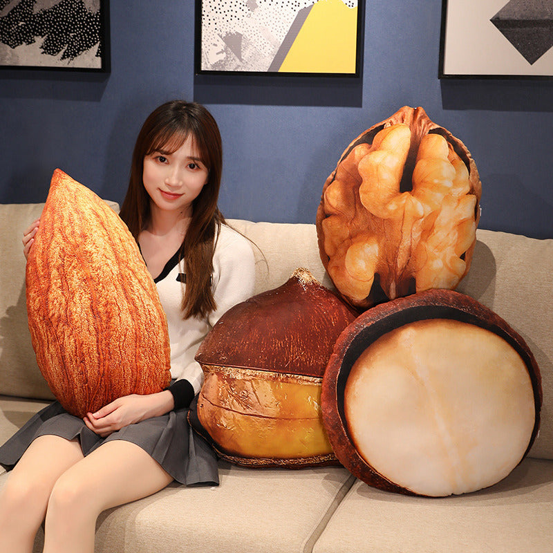 Realistic food-themed plush pillow/pillow/toy for girls, featuring walnuts and peanuts, perfect for photo props.