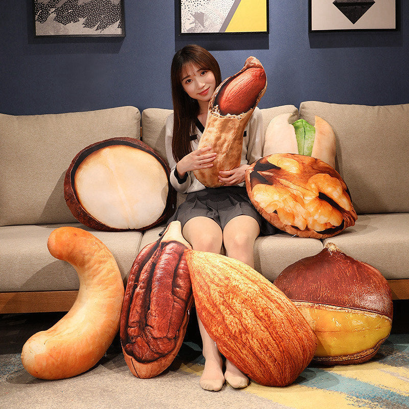 Realistic food-themed plush pillow/pillow/toy for girls, featuring walnuts and peanuts, perfect for photo props.